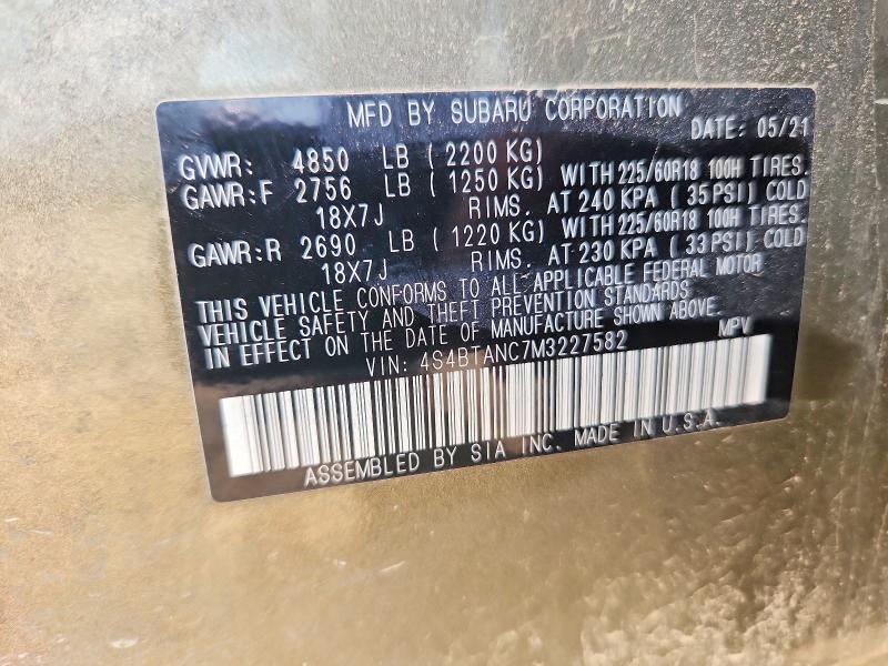 Продажа на аукционе авто 2021 Subaru Outback, vin: 4S4BTANC7M3227582, номер лота: 59836666