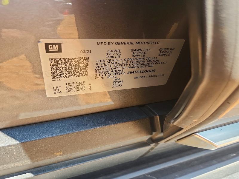 59009956 :رقم المزاد ، 1GYS3BKL3MR310089 vin ، 2021 Cadillac Escalade مزاد بيع