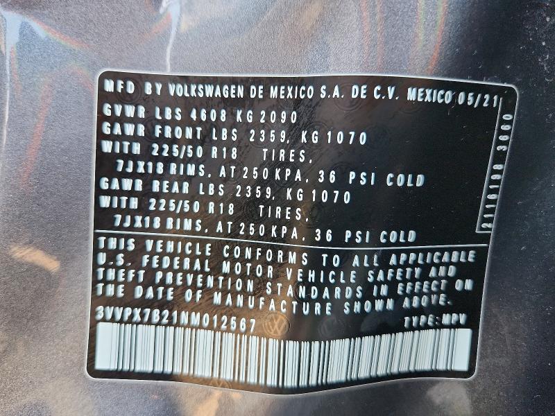Продажа на аукционе авто 2022 Volkswagen Taos, vin: 3VVPX7B21NM012567, номер лота: 58699986
