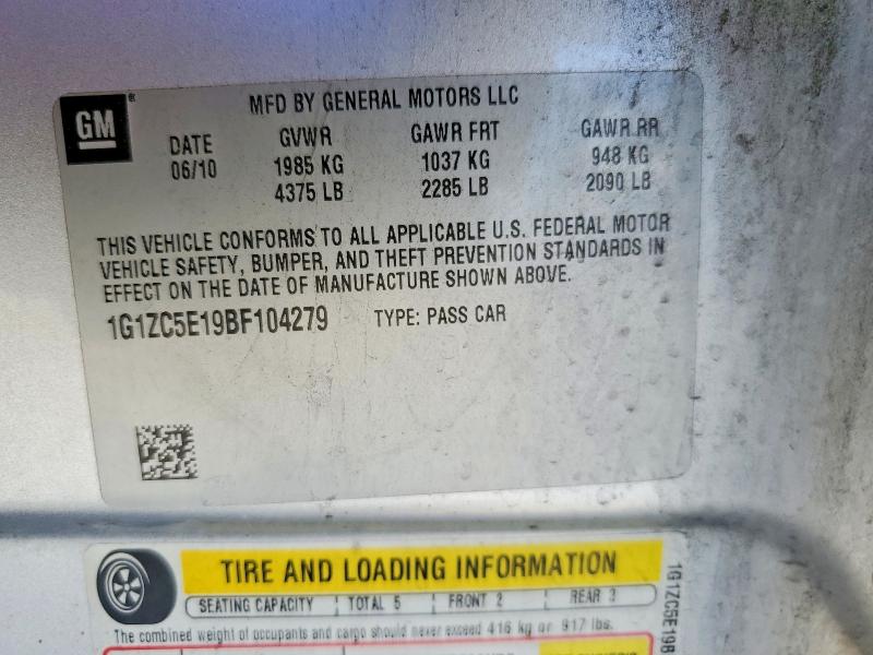 2011 Chevrolet Malibu მანქანა იყიდება აუქციონზე, vin: 1G1ZC5E19BF104279, აუქციონის ნომერი: 61801336