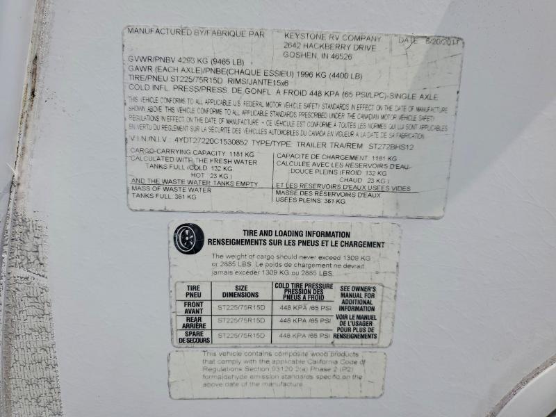 Aukcja sprzedaży 2012 Keystone Rv Recreational Vehicle (rv), vin: 4YDT27220C1530852, numer aukcji: 59698706