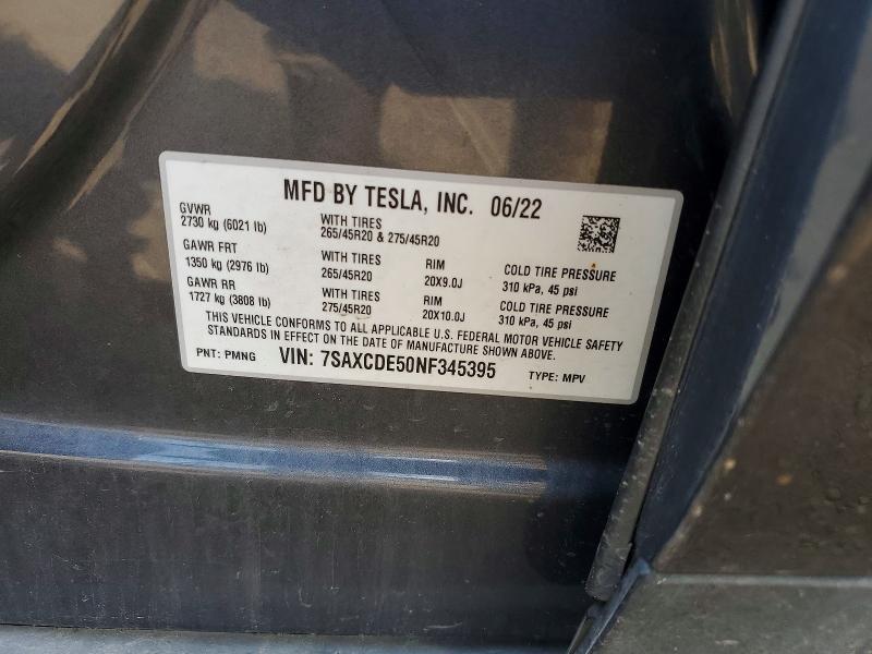Aukcja sprzedaży 2022 Tesla Model X, vin: 7SAXCDE50NF345395, numer aukcji: 62094376