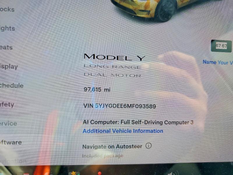 Продаж на аукціоні авто 2021 Tesla Model Y, vin: 5YJYGDEE6MF093589, номер лоту: 61144146