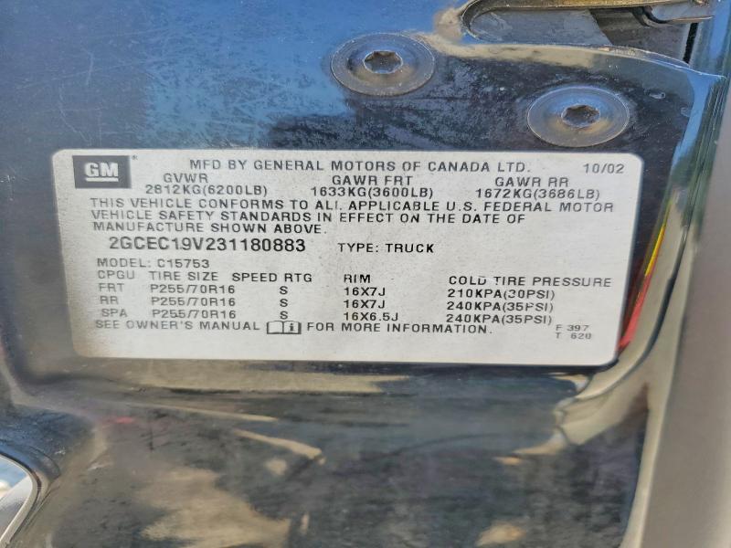 2003 Chevrolet Silverado მანქანა იყიდება აუქციონზე, vin: 2GCEC19V231180883, აუქციონის ნომერი: 61050726