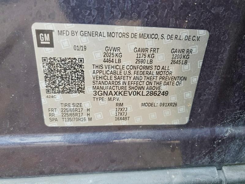 Продаж на аукціоні авто 2019 Chevrolet Equinox, vin: 3GNAXKEV0KL286249, номер лоту: 63073886