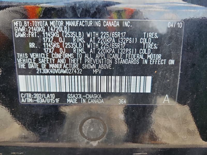Продажа на аукционе авто 2010 Toyota Rav4, vin: 2T3DK4DV0AW027432, номер лота: 61142166