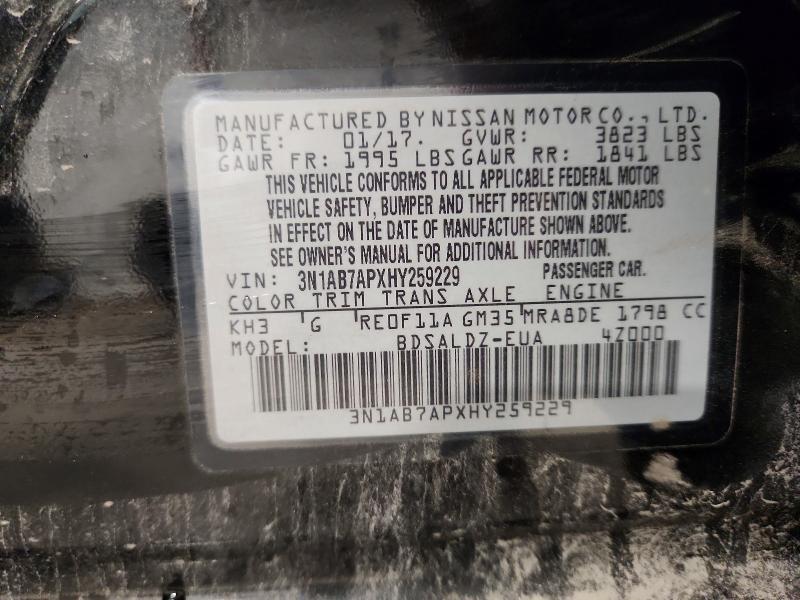 Aukcja sprzedaży 2017 Nissan Sentra, vin: 3N1AB7APXHY259229, numer aukcji: 59986026