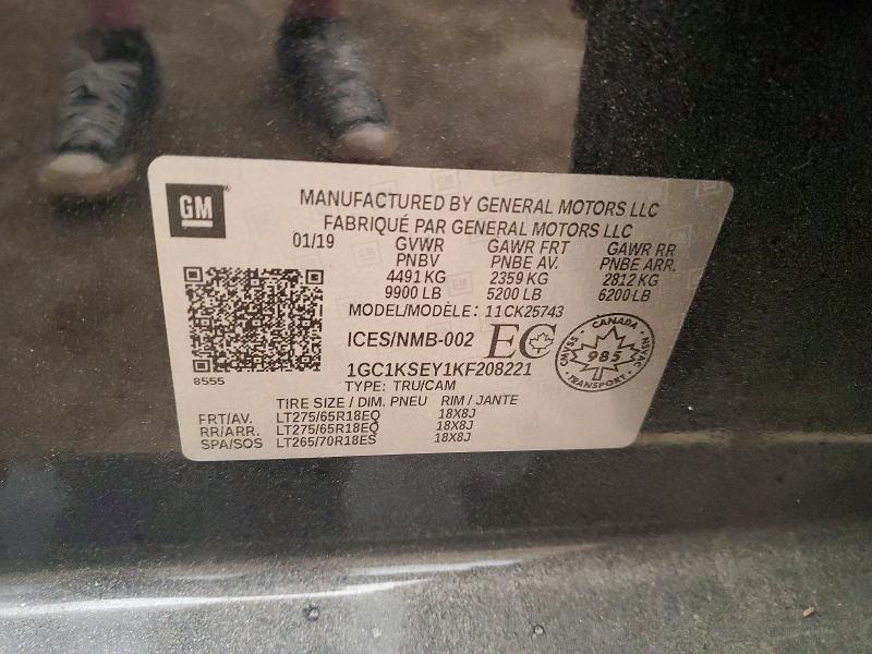 Aukcja sprzedaży 2019 Chevrolet Silverado, vin: 1GC1KSEY1KF208221, numer aukcji: 61001796