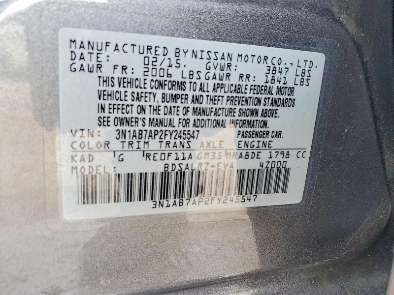2015 Nissan Sentra მანქანა იყიდება აუქციონზე, vin: 3N1AB7AP2FY245547, აუქციონის ნომერი: 60964766