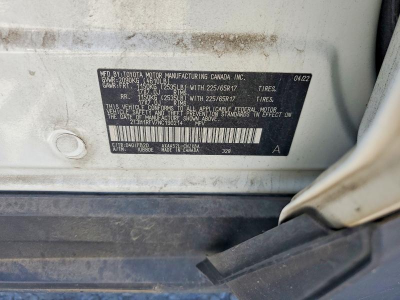 Продаж на аукціоні авто 2022 Toyota Rav4, vin: 2T3H1RFV7NC190214, номер лоту: 59265596