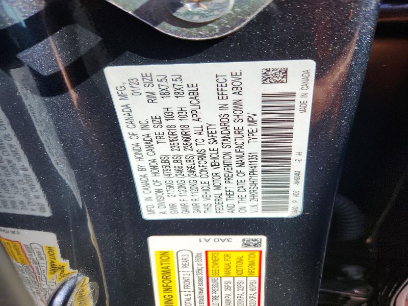 2023 Honda Cr-v მანქანა იყიდება აუქციონზე, vin: 2HKRS4H71PH411351, აუქციონის ნომერი: 61293666