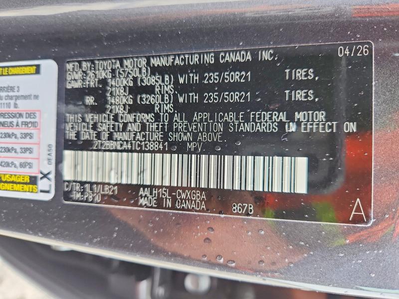 2026 Lexus Rx 350h მანქანა იყიდება აუქციონზე, vin: 2T2BBMCA4TC138841, აუქციონის ნომერი: 63143276