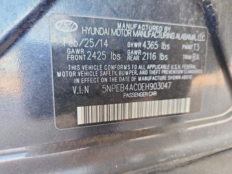 2014 Hyundai Sonata მანქანა იყიდება აუქციონზე, vin: 5NPEB4AC0EH903047, აუქციონის ნომერი: 62078596