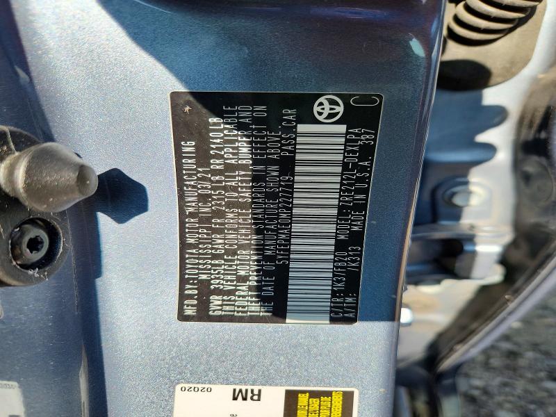 Aukcja sprzedaży 2021 Toyota Corolla, vin: 5YFEPMAE0MP227719, numer aukcji: 62210456