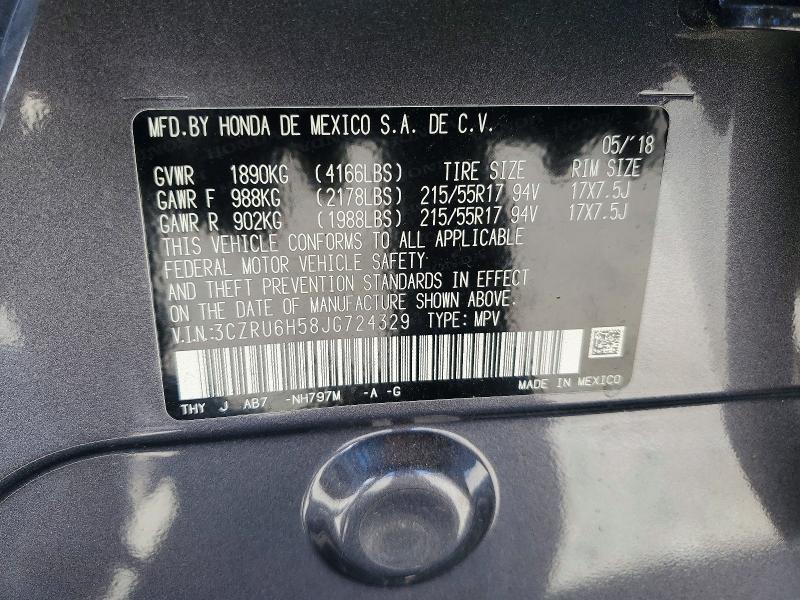 61161546 :رقم المزاد ، 3CZRU6H58JG724329 vin ، 2018 Honda Hr-v مزاد بيع