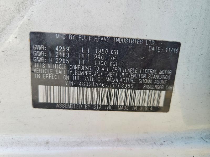 Aukcja sprzedaży 2017 Subaru Impreza, vin: 4S3GTAA67H3703989, numer aukcji: 61200236
