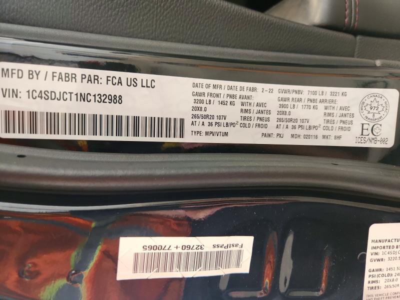 Aukcja sprzedaży 2022 Dodge Durango, vin: 1C4SDJCT1NC132988, numer aukcji: 59236866