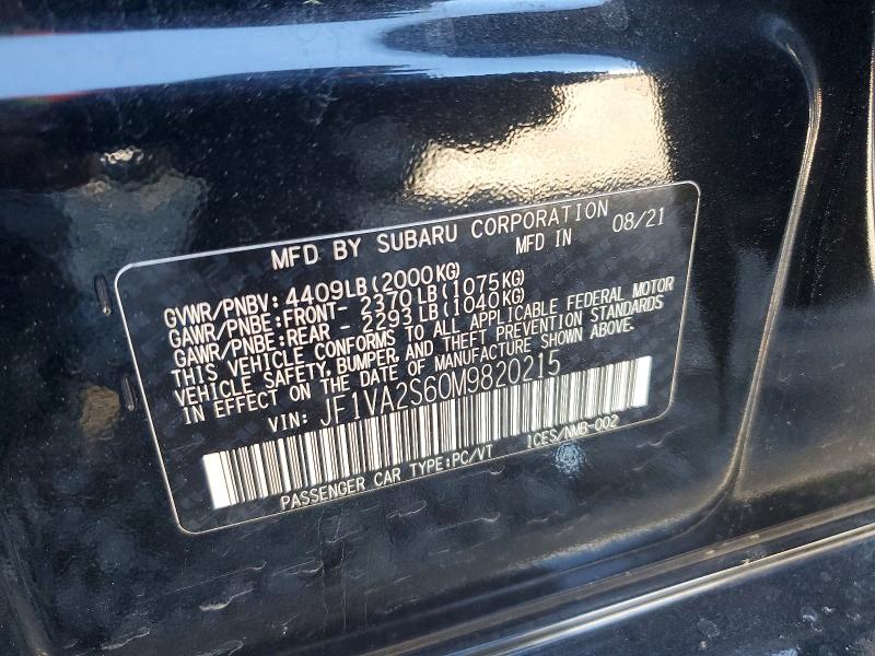 2021 Subaru Wrx მანქანა იყიდება აუქციონზე, vin: JF1VA2S60M9820215, აუქციონის ნომერი: 61591576