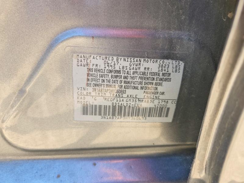 2017 Nissan Sentra მანქანა იყიდება აუქციონზე, vin: 3N1AB7AP3HY360693, აუქციონის ნომერი: 63485766