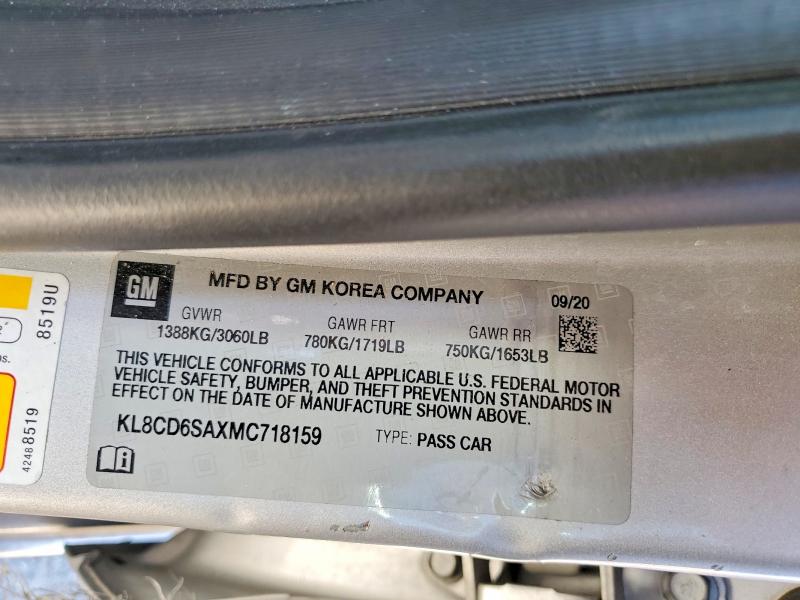 2021 Chevrolet Spark მანქანა იყიდება აუქციონზე, vin: KL8CD6SAXMC718159, აუქციონის ნომერი: 59857746