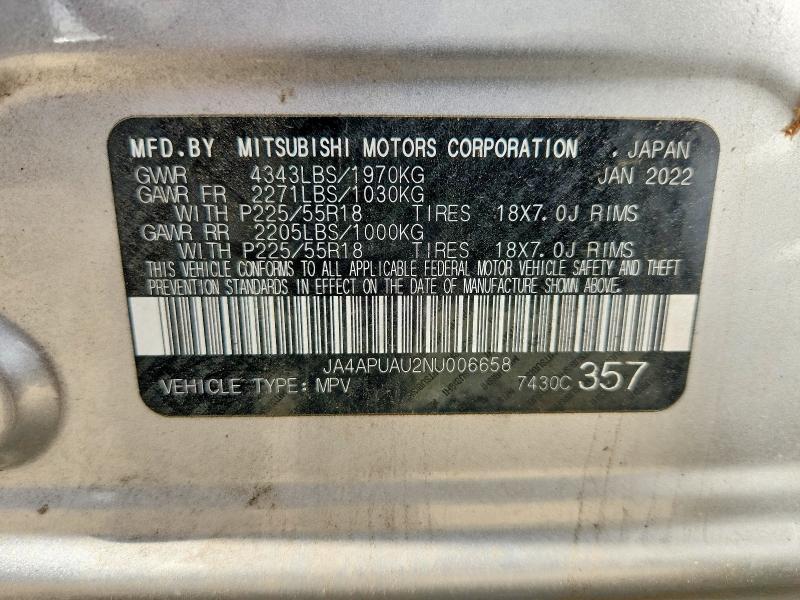 Auction sale of the 2022 Mitsubishi Outlander Sport, vin: JA4APUAU2NU006658, lot number: 60825816