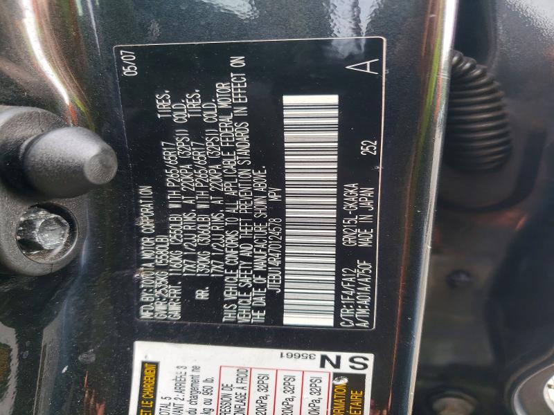 Продаж на аукціоні авто 2007 Toyota 4runner, vin: JTEBU14R470124578, номер лоту: 61635436