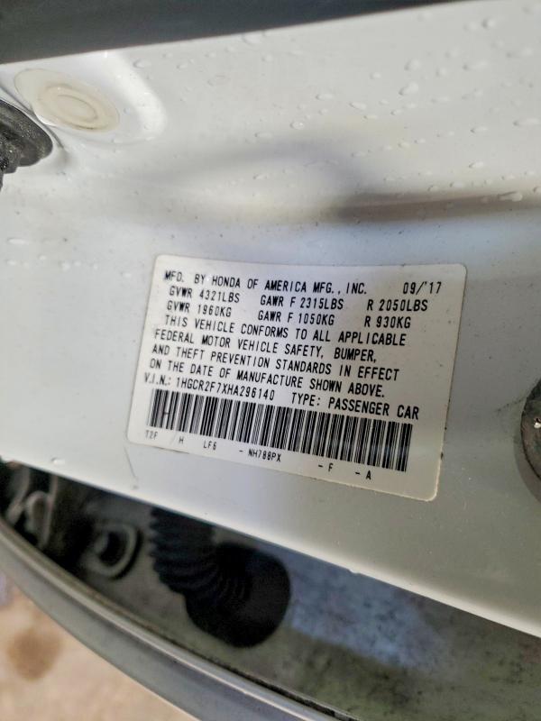 59776516 :رقم المزاد ، 1HGCR2F7XHA296140 vin ، 2017 Honda Accord مزاد بيع