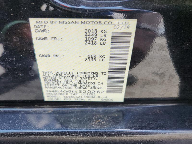 Продажа на аукционе авто 2019 Nissan Altima, vin: 1N4BL4CW2KN320262, номер лота: 59878336