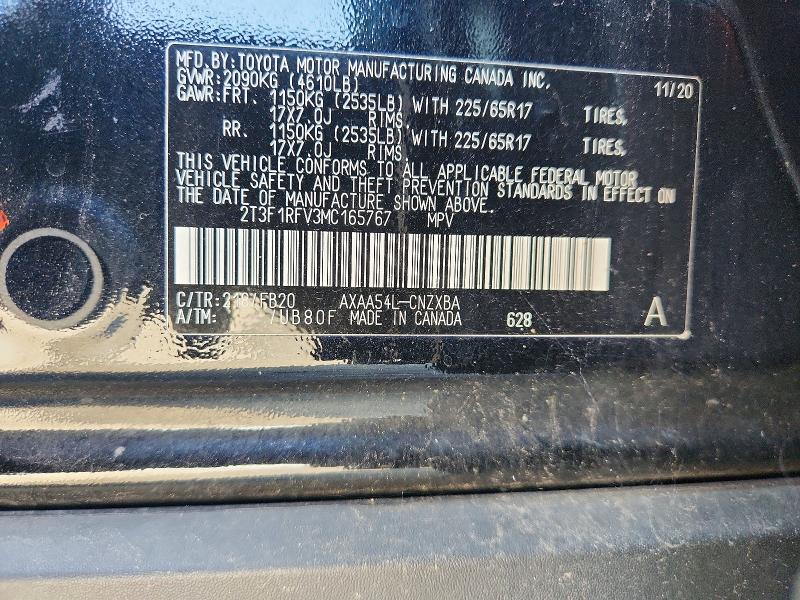 63322956 :رقم المزاد ، 2T3F1RFV3MC165767 vin ، 2021 Toyota Rav4 مزاد بيع