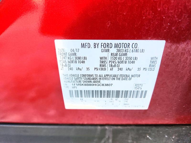 Продажа на аукционе авто 2017 Ford Explorer, vin: 1FM5K8B80HGC83807, номер лота: 63042356