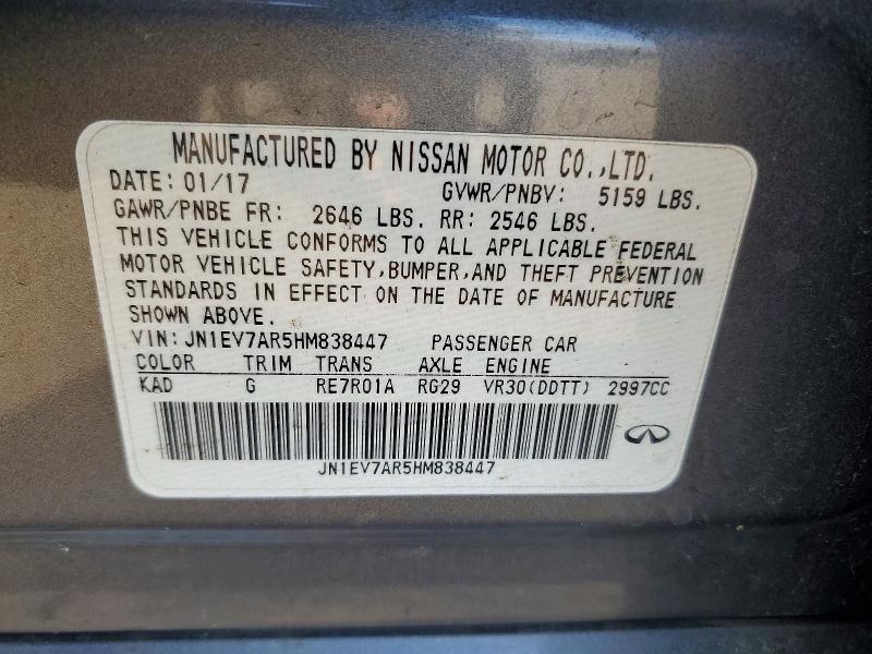 Продаж на аукціоні авто 2017 Infiniti Q50, vin: JN1EV7AR5HM838447, номер лоту: 62588696