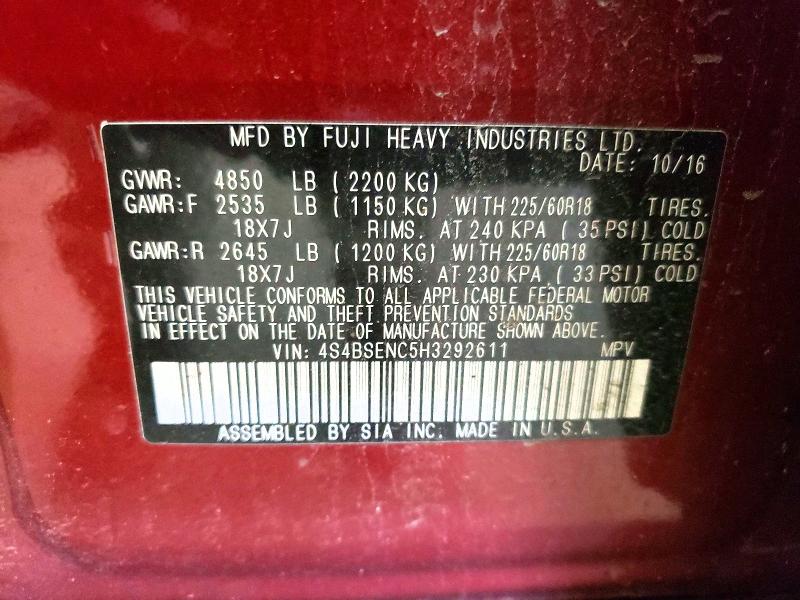 Продажа на аукционе авто 2017 Subaru Outback, vin: 4S4BSENC5H3292611, номер лота: 59997436