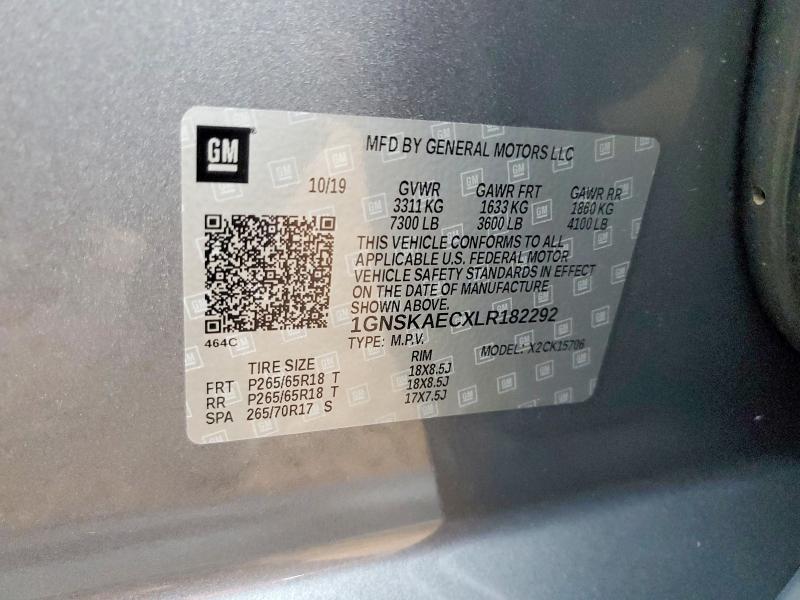 Aukcja sprzedaży 2020 Chevrolet Tahoe, vin: 1GNSKAECXLR182292, numer aukcji: 61891966