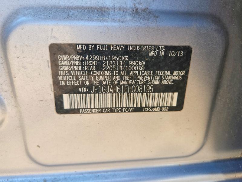 2014 Subaru Impreza მანქანა იყიდება აუქციონზე, vin: JF1GJAH61EH008195, აუქციონის ნომერი: 62676576