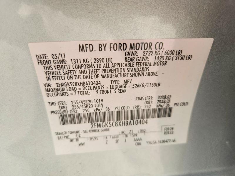 63430346 :رقم المزاد ، 2FMGK5C8XHBA10404 vin ، 2017 Ford Flex مزاد بيع