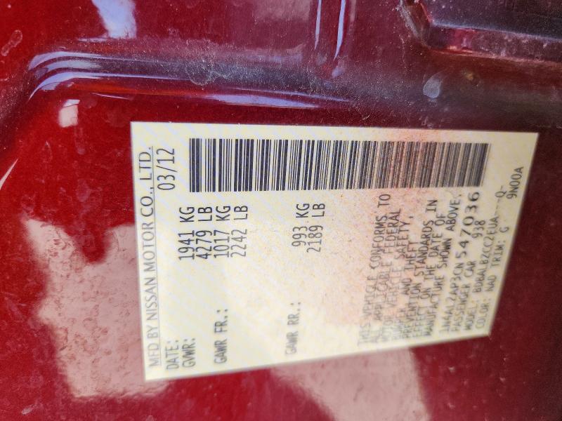 Продаж на аукціоні авто 2012 Nissan Altima, vin: 1N4AL2AP3CN547036, номер лоту: 58826496