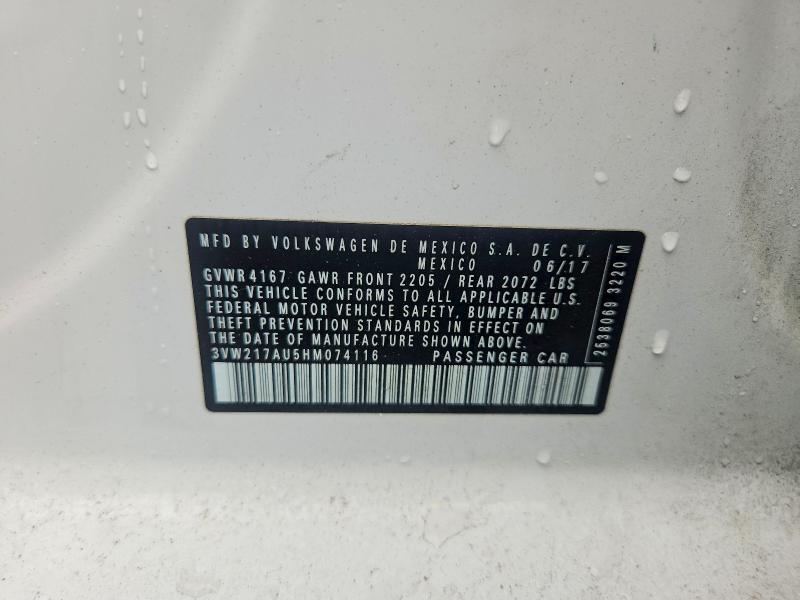 Продаж на аукціоні авто 2017 Volkswagen Golf, vin: 3VW217AU5HM074116, номер лоту: 59824976