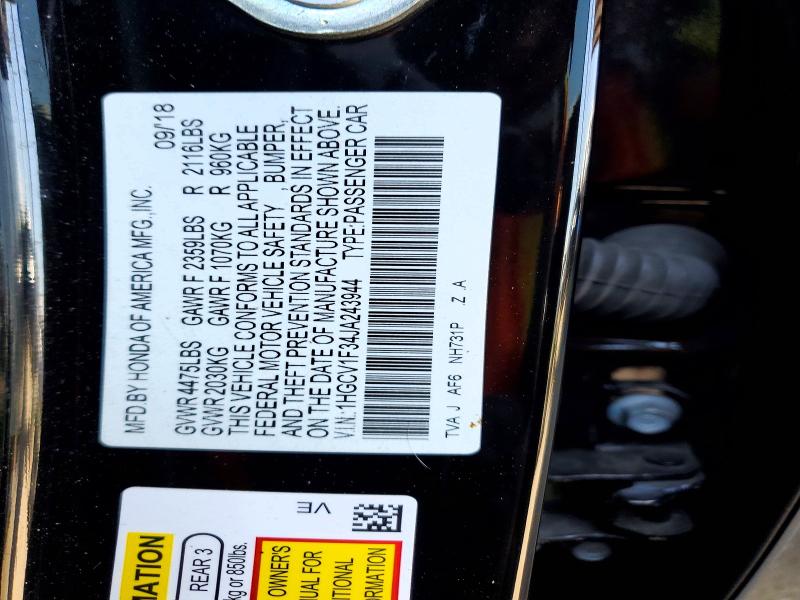 Aukcja sprzedaży 2018 Honda Accord, vin: 1HGCV1F34JA243944, numer aukcji: 61622056