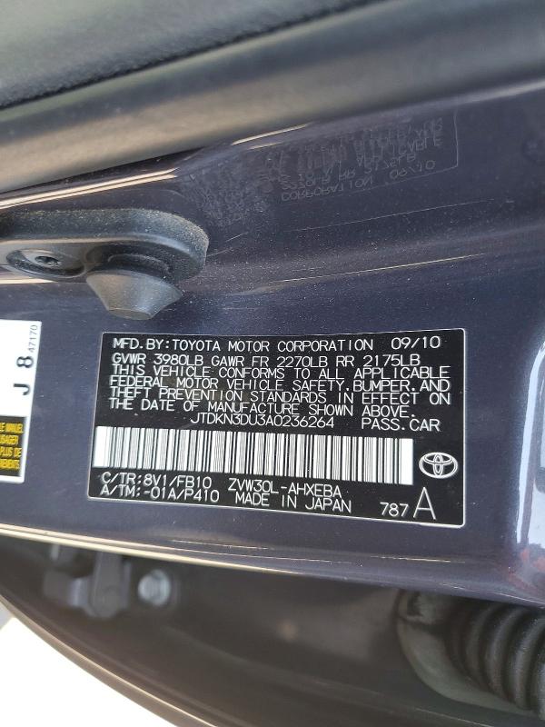 Aukcja sprzedaży 2010 Toyota Prius, vin: JTDKN3DU3A0236264, numer aukcji: 62643626