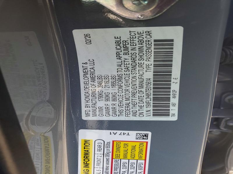Aukcja sprzedaży 2026 Honda Civic, vin: 19XFL2H85TE015614, numer aukcji: 60756716