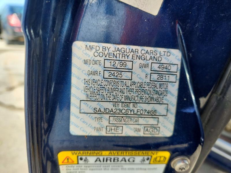 2000 Jaguar Xj8 მანქანა იყიდება აუქციონზე, vin: SAJDA23C6YLF07466, აუქციონის ნომერი: 61216576