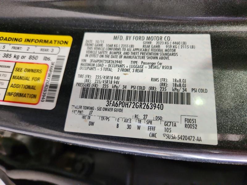 62005506 :رقم المزاد ، 3FA6P0H72GR263940 vin ، 2016 Ford Fusion مزاد بيع