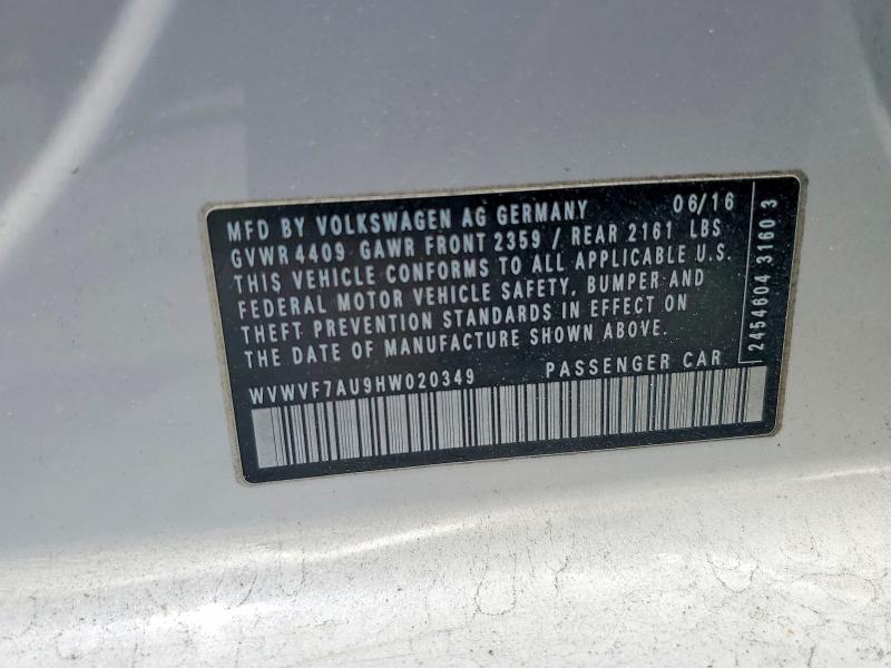 Продажа на аукционе авто 2017 Volkswagen Golf R, vin: WVWVF7AU9HW020349, номер лота: 62917056