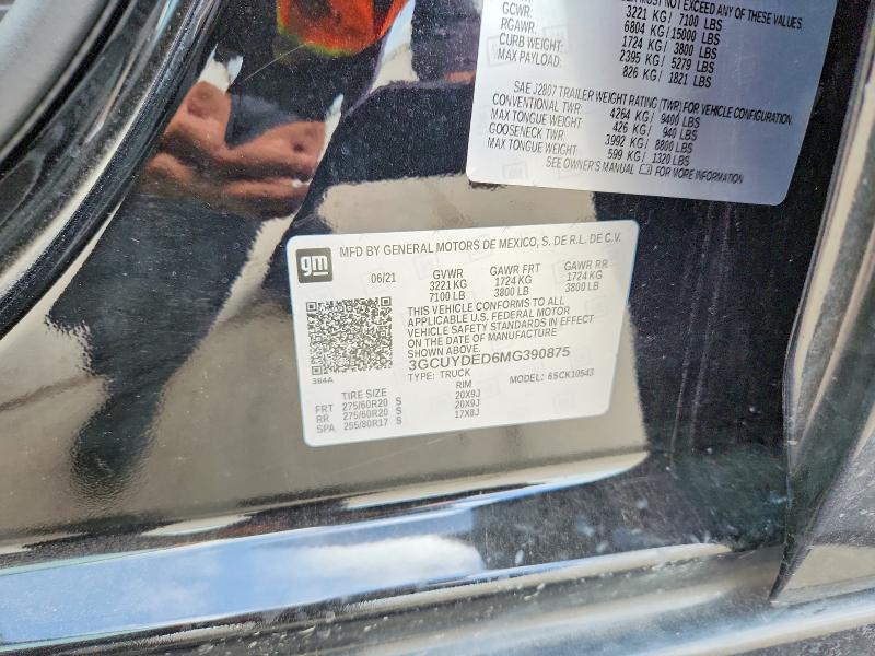 Продажа на аукционе авто 2021 Chevrolet Silverado, vin: 3GCUYDED6MG390875, номер лота: 62417846