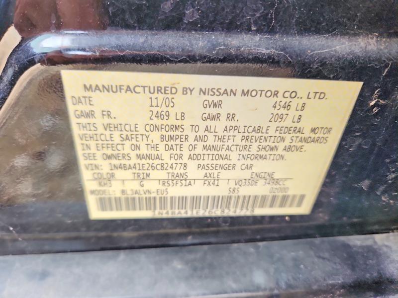 2006 Nissan Maxima მანქანა იყიდება აუქციონზე, vin: 1N4BA41E26C824778, აუქციონის ნომერი: 61670856