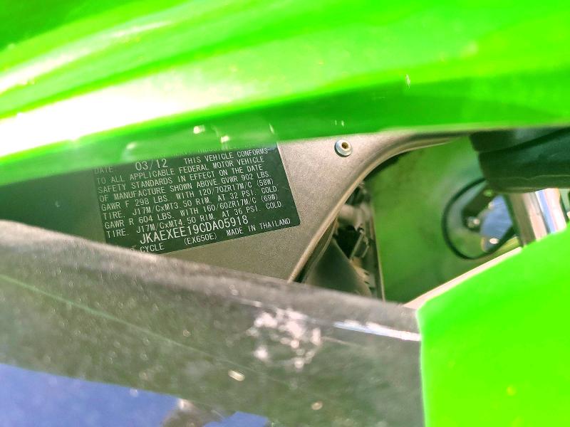 59796996 :رقم المزاد ، JKAEXEE19CDA05918 vin ، 2012 Kawasaki Ex650 مزاد بيع