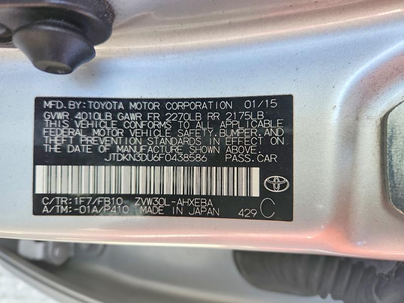 Aukcja sprzedaży 2015 Toyota Prius, vin: JTDKN3DU6F0438586, numer aukcji: 60523876