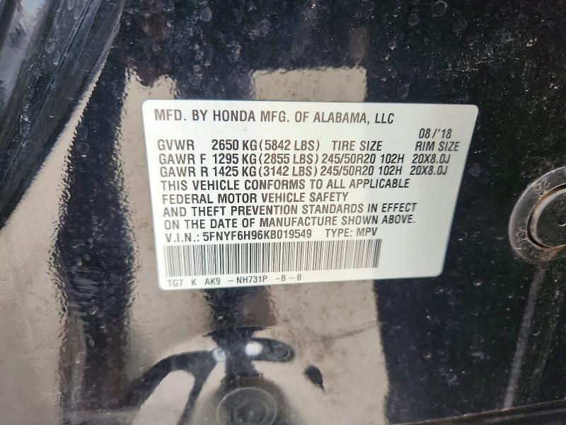 Aukcja sprzedaży 2019 Honda Pilot, vin: 5FNYF6H96KB019549, numer aukcji: 59403046