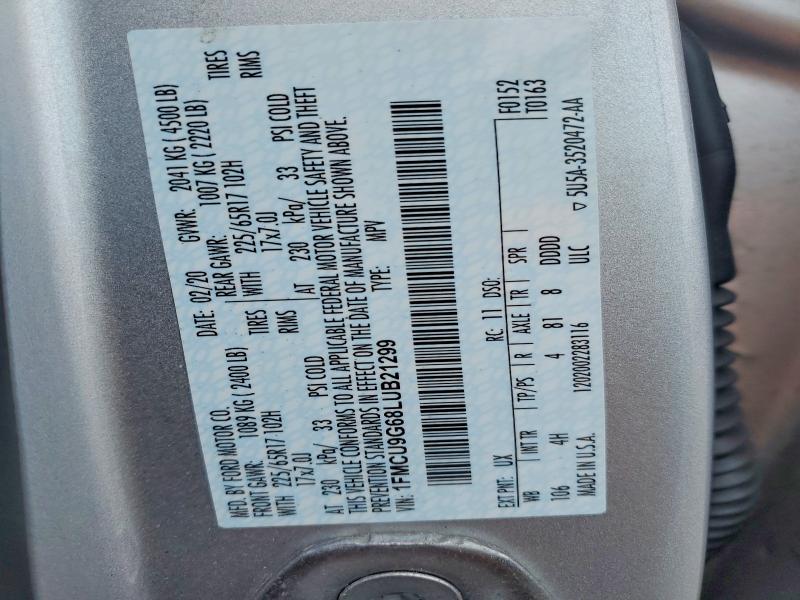 Aukcja sprzedaży 2020 Ford Escape, vin: 1FMCU9G68LUB21299, numer aukcji: 63034066