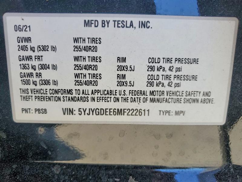 Продажа на аукционе авто 2021 Tesla Model Y, vin: 5YJYGDEE6MF222611, номер лота: 59731166
